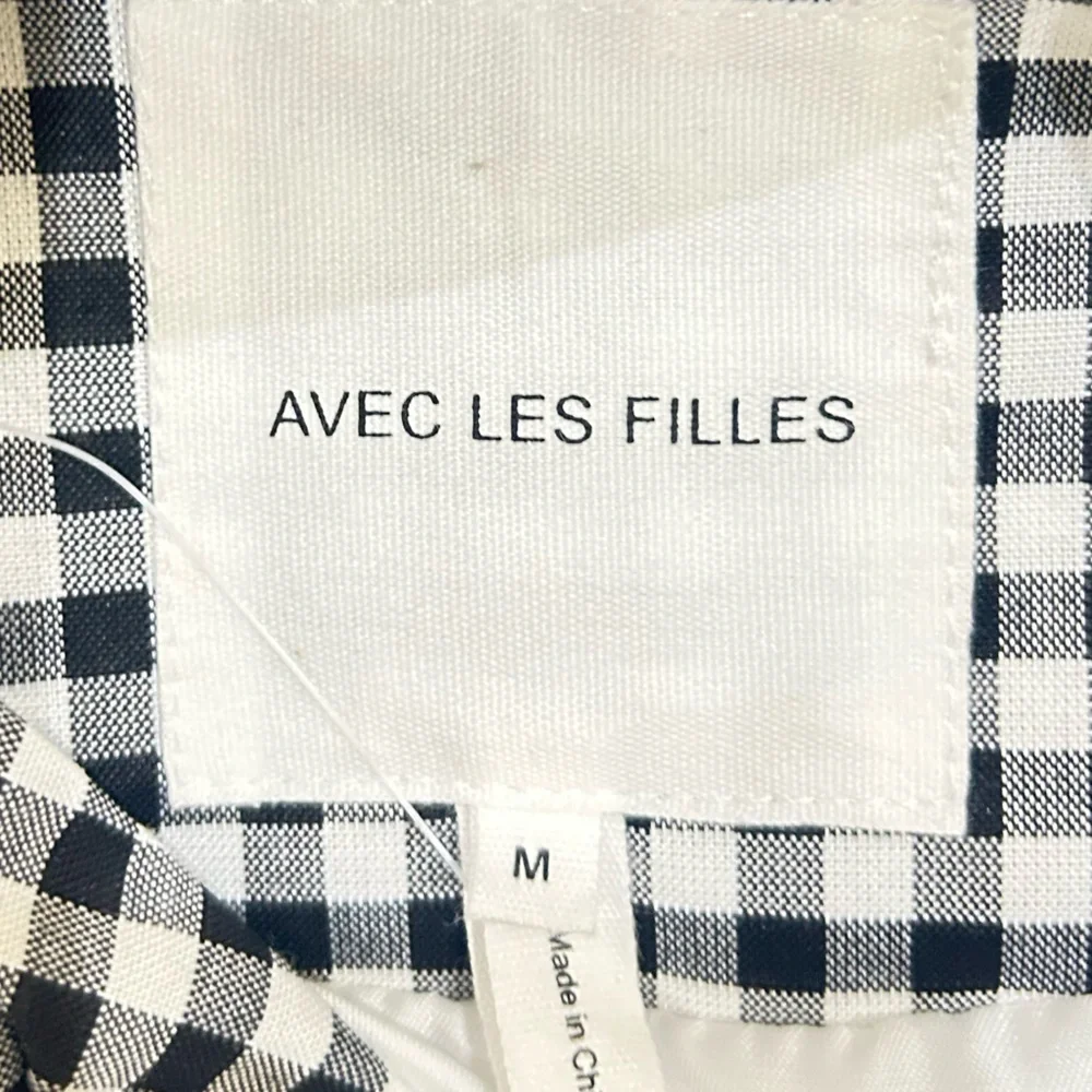 Nwot Avec Les filles black & white gingham check hooded zip up jacket sz medium - Picture 11 of 12